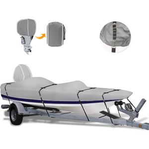 900D Bass Boat Cover - Trailerable Bass Tracker Boat Cover, Waterproof Bass Tracker Cover with Motor Cover Fits Bass Boat, V-Hull Tri-Hull Boat, 16-18.5' Long (Beam Width up to 98"), Grey