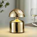 Modern Cordless Mushroom Small Table Lamp Touch LED Lamp, 3-Way Dimmable Bedside Nightstand Lamp Mini Rechargeable Night Light for Bedroom, Living Room (Gold)