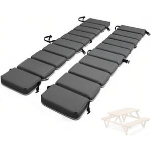 2 Pcs Outdoor Picnic Bench Cushion,Waterproof Picnic Table Seat Cushions with Buckles,Olefin Benches Pads for Garden,Camping,Patio (Dark Grey, 96 * 10in)