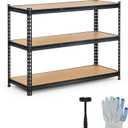 Heavy Duty Garage Shelving Units,3-Tier Adjustable Storage Shelves,48x24x36 in,Loads 1320 LBSS,Adjustable Garage Storage Shelving, Metal Storage Utility Racks Shelf Unit (Black)