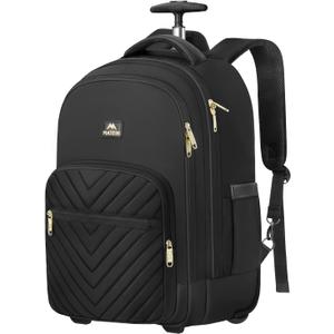 MATEIN Rolling Backpack for Women, 17 inch Water Resistant Wheeled Laptop Backpack, Large Carry On Luggage Travel Backpack with Wheels, Trolley Suitcase Business Overnight Roller Bag for Adults, Black