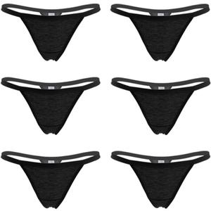 Closecret Womens Panties Cotton Thongs Pack of 6pcs G-String (Small-Medium, Black)