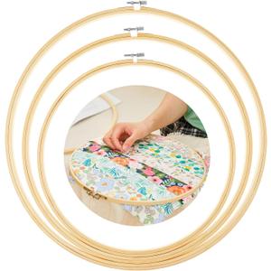 CroBlissful 3 Pcs Large Embroidery&Quilting Wooden Hoop No Slip Kit 12/14/16 Inch Round Large Embroidery Hoop for Quilting Cross Stitch DIY Floss Starter of Sewing Art Kits Crafts