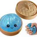 Dumpling Squishies Toy, Giant Glitter Dumpling, Colorful Steamed Bun Stress Balls Fidget Sensory Toy,Jumbo Squishy Toy with Steamer Box,Soft Squeeze Decompression Dough (Glitter Blue)