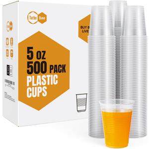 Turbo Bee 5oz Disposable Plastic Cups 500 Pack - Small Drinking & Sample Cups, Bulk Multi-Use Tumblers for Beverages, Mini Desserts, Home, School, Parties, or Commercial Use