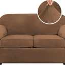 H.VERSAILTEX Real Velvet Plush 3 Piece Stretch Sofa Covers Couch Covers for 2 Cushion Couch Loveseat Covers Width Up to 72 Inch Thick Stay in Place (Medium Sofa, Caramel)