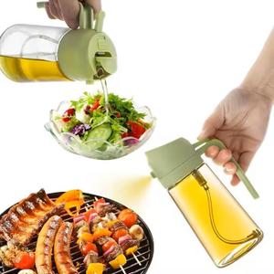 Oil Sprayer for Cooking 2 in 1, 470ml/16oz, Oil Spray & Dispenser Glass Bottle, Food-grade material for Kitchen, Salad Dressing, Frying, Air Fryer & BBQ (Green)