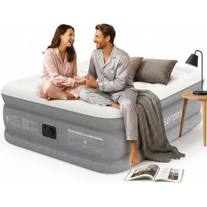 Queen Air Mattress with Built-in Pump 18in, 3-Layer Fabric-Laminated Side Walls Anti-Leak, Honeycomb Coil-Beam Support 800 LBS, 3-Min Inflation Blow up Air Mattress for Home Guests Camping