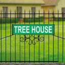 Tree House Street Sign Novelty Sign for Door Name Plate Plaque Home Patio Garden Bar Farm House Garage Wall Decor Green Tin Sign 16 x 4 Inch