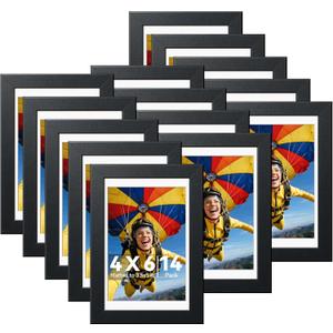 HappyHapi 4x6 Picture Frames Set of 14, Tabletop or Wall Display Pictures 3.5x5 with Mat or 4x6 Without, Bulk Picture Frames Collage for Prints, Photos, Landscape and Artwork (Black)