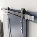 SMARTSTANDARD 6.6 Feet Brushed Nickel Sliding Barn Hardware Kit-Sturdy Silvery Track-Smoothly and Quietly-Simple and Easy to Install-Fit 36"-40" Wide Door Panel (I Shape Hanger)
