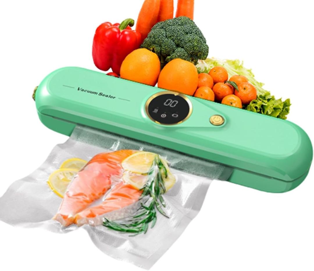 Vacuum Sealer Machine, Seal System for Dry & Wet Foods, One-Touch Operation, Space-Saving Portable Design Perfect for Home Kitchen, Includes 3 Free Storage BagsGreen