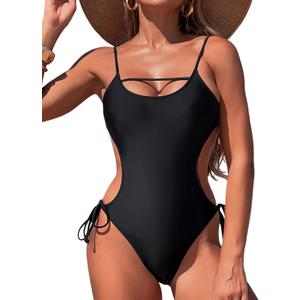 Women's One Piece Swimsuits Cut Out Strap Swimwear Tummy Control Monokini Backless Bathing Suit Sexy (Medium, Black)