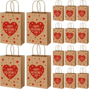 Eersida 24 Pcs Galentine's Day Gift Bags with Handles Pink & Red Heart Paper Goodie Treat Bags Bulk Galentines Party Favors for Women Friends Coworkers Holiday Exchange Gifts Boutique(Classic)