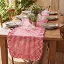 HunnmingRe 1 Pcs Red Plaid Gingham Ruffle Table Runner 118 x 13.8'' Farmhouse Table Runner 100% Cotton Scalloped Long Dresser Scarves for Mothers Day, Dining Room, Wedding, Kitchen Rustic Home Decor
