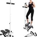 Adjustable Height Stair Stepper with Resistance Bands and LCD Monitor - 330 lb Capacity, Handlebar and Phone Stand for Home Workouts ()