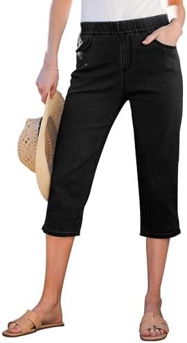 GRAPENT Capris Jeans for Women High Waisted Trendy Pull On Elastic Waist Split Hem Skinny Stretchy Denim Capri Pants Size 2 XL
