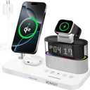 MONASAY Qi2 5 in 1 Wireless Charging Station, 23W Wireless Charger with Alarm Clock for Multiple Devices, Magnetic Charger Stand for iPhone 16/15/14/13/12 Series and AirPods, Apple Watch Series, White