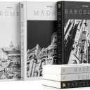 Set of 3 XL Decorative Blank Hardcover Books for Decoration - Great for Tabletops, Coffee Tables, & Bookshelves - City Theme Minimalist Home Decor - Madrid, Rome, Barcelona