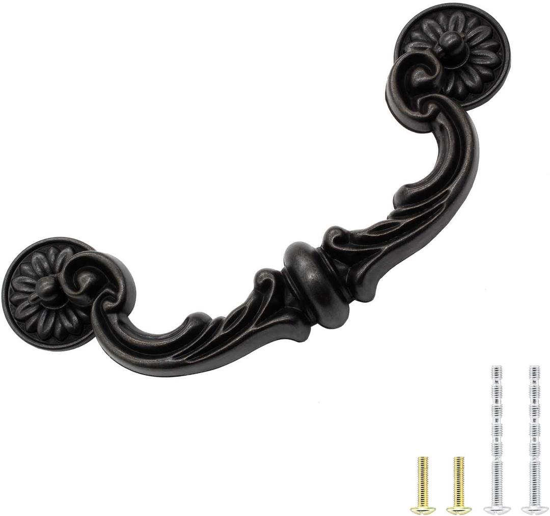 Biaungdo 4 Pcs 151mm/6 Inch Hole Center Pull Handles, Zinc Alloy Rustic Vintage Style Drop-Down Bail Swing Dresser Pull Handle Antique Drawer Handles for Kitchen, Cabinet (185mm/7.3" Total Length)