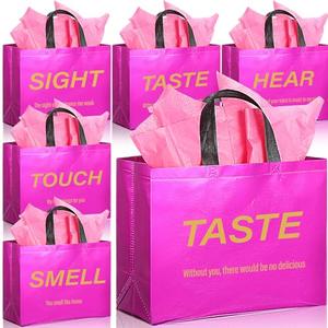 Sweetude Valentine's Day 5 Senses Gift Bags for Him Her with Handles Tissue Paper Five Senses Gift for Anniversary Birthday(Hot Pink)