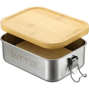 BSTKEY Butter Dish with Lid for Countertop, Stainless Steel Butter Holder Container with Silicone Sealing, Unbreakable Butter Keeper for Kitchen, Holds 1 Stick West or 2 Sticks East Coast Butter (Medium)