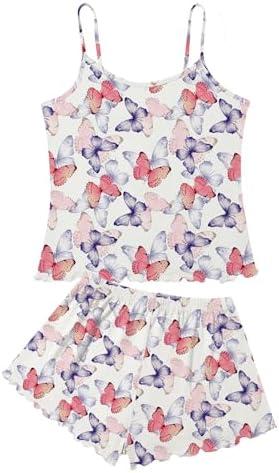 American Trends Cute Pajamas for Women Strawberry Print Cami Top and Shorts Pj Set Two Piece Pajama Set Sleepwear Sleep Set M