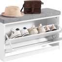 Haotian Small Shoe Cabinet Bench, Modern Shoe Storage Solution with Padded Cushion, 1 Flip Drawer for Narrow Entryway, White FSR195-W