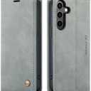 QLTYPRI Case for Samsung Galaxy A16 4G/5G, Vintage PU Leather Wallet Case Card Slot Kickstand Magnetic Closure Shockproof Flip Folio Case Cover for Samsung Galaxy A16 - Grey