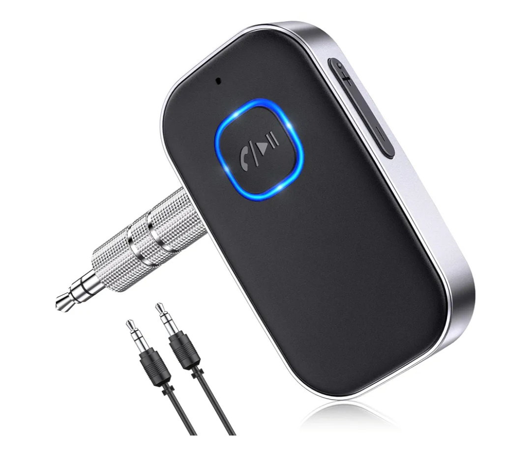 COMSOON Bluetooth Receiver for Car, Noise Cancelling 3.5mm AUX Bluetooth Car Adapter, Wireless Audio Receiver for Home Stereo/Wired Headphones, Hands-Free Call, 16H Battery Life - Black+Silver