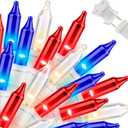 LAMPHOME 150 Count Red White and Blue Mini String Lights with White Wire,Connectable 31.9ft 120V Waterproof 4th of July Patriotic Incandescent Lights, Independence Day Lights for Outdoor Indoor Decor
