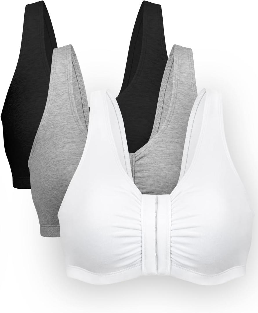 Bestform 5006014 Comfortable Unlined Wireless Cotton Stretch Sports Bra with Front Closure (36, Grey | Black | White)