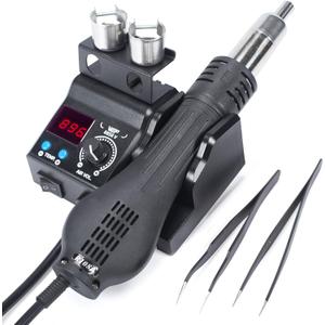 WEP 8858-V Hot Air Rework Station Kit with Compact Size, Integrated Nozzle Holder, 3 Nozzles, 2 Tweezers, Adjustable Temperature& Air Volume, PID Program, C/F Conversion and More