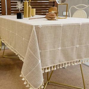 Deep Dream Tablecloths, Embroidered Waterproof Table Cloth Cotton Linen Wrinkle Free Anti-Fading Table Cover Decoration for Kitchen Dinning Party Christmas, 55 x 70 Inch - Light Brown