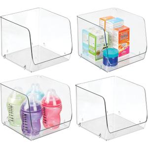 iDesign Open-Front Storage Bin for Kitchen, Bathroom, or Home Office, Set of 4, Clear, Made in USA