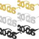 Konohan 6 Pcs 2026 New Year Eve Glasses Glitter Number Sunglasses Eyeglasses for New Years Party Supplies Festival Photo Prop(Yellow Black Silver)