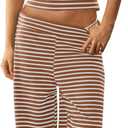 Panadila Womens Striped Two Piece Sets Summer Lounge Outfits Sailor Tube Top and Pants Matching Set Beach Vacation Travel Y2k (Medium, Coffee Brown Combo)