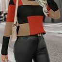 SISKIN Color Block Patchwork Pullover Sweater for Women, Crew Neck Long Sleeve Casual Fall Pullover Sweaters 2025 (Large, Brown)