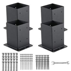 4x4 Post Base 4 Pcs, (Inner Size 3.6x3.6) Post Anchors, 13GA Thick Solid Steel & Black Powder Coated,Deck Post Brackets Support Deck Base Plate Pergola Brackets Fence Kit Mailbox Mount