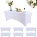 6 Pack Spandex Table Cover Fitted Spandex Tablecloths Stretch Table Cover Stretchy Table Cloth Washable Polyester Table Protector for Folding Rectangle Table, Wedding Party or Event (White,8 Ft)