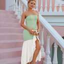 ZESICA Women's 2025 Summer Strapless Bodycon Maxi Dress Ribbed Sexy High Split Mermaid Prom Party Dresses (Green, S)