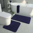 HOMORE Bathroom Rug Set 2 Piece,Soft Absorbent Bath Mats Set,Machine Washable Navy Blue Bath Rug Sets for Bathroom Non Slip,(21"x34"+21"x21") Plush Shaggy U Shape Contour Toilet