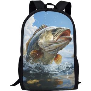 Kids Backpack Print School Bookbag Travel bag for Elementary Students Teens Girls Boys (Bass Fish)
