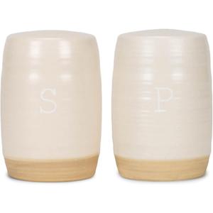 Nat & Jules Raw Bottom White 3 x 2 Ceramic Salt and Pepper Shaker 2 Piece Set