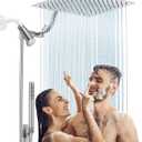 HOPOPRO 10 All Metal Rainfall Shower Head Combo with Handheld Spray, High Pressure Showerhead Combination, Adjustable Dual Showerheads with Extension Arm, Full-Body Coverage Shower Experience, Silver