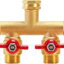 FINEST+ 4 Way Brass Hose Splitter, Solid Brass High Volume 4 Way Hose Splitter Valve with Metal Handle, Hose Connector 3/4", Hose Spigot Adapter 4 Valves with 4 Extra Rubber Washers