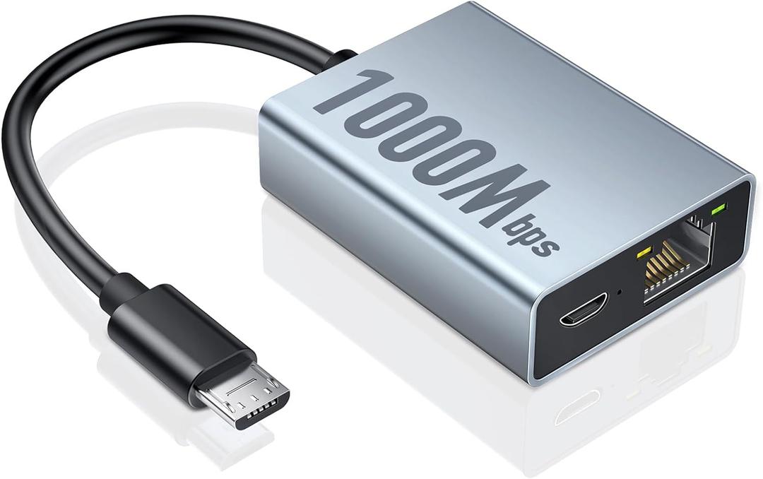 ZEXMTE 1000 Mbps Ethernet Adapter for Fire TV Stick, Micro USB to RJ45 Gigabit Ethernet Adapter Compatible with Fire TV Stick 4K/ 4K Max, Chromecast Ultra