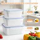 4 in 1 Food Storage Containers for Fridge, Produce Keeper with Removable Colander & Drain Basket, Airtight Leakproof Fruit Vegetable Storage Containers Transparent Kitchen Organizer (3PC S+M+L)