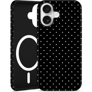 Jusy Compatible with MagSafe Polka Dot Case for iPhone 16 Pro Max, Cute Aesthetic Polka Dots Magnetic Phone Case, Soft TPU and Hard PC Protective Phone Cover for Women Girls (Matte) - Black