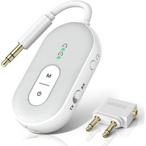 Bluetooth 5.3 Wireless Audio Transmitter & Receiver, 3.5mm AUX Adapter, Supports 2 AirPods or Headphones, 25+ Hr Battery Life, Airplane Bluetooth Adapter for Travel, Flight, TV, Car & Gym